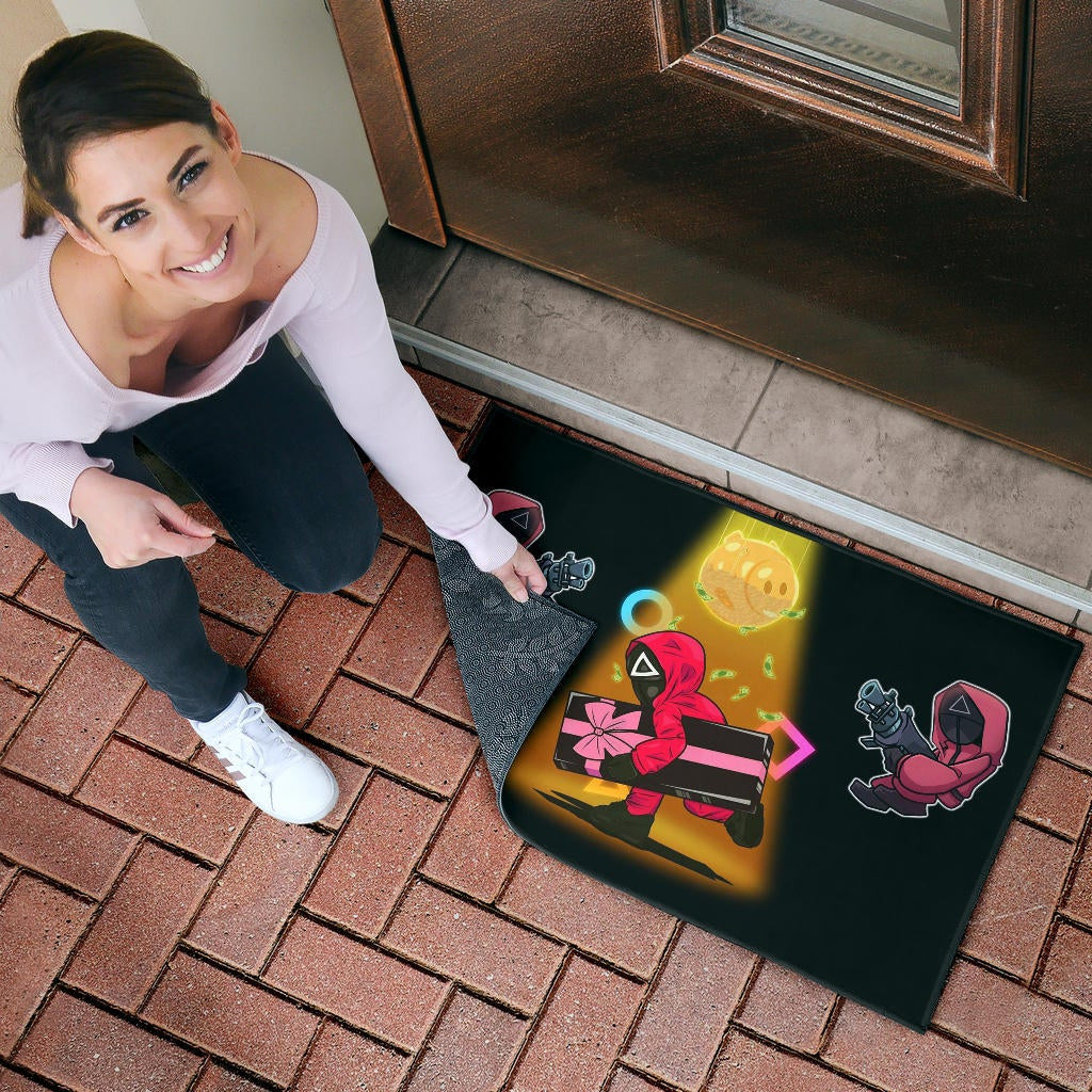 Squid Game Movie Door Mat Red Squid Worker Stealing Gift Golden Money Pig Door Mat Home Decor