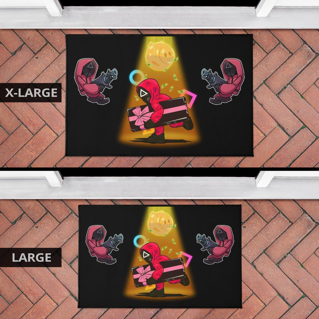 Squid Game Movie Door Mat Red Squid Worker Stealing Gift Golden Money Pig Door Mat Home Decor