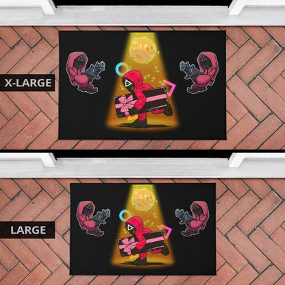 Squid Game Movie Door Mat Red Squid Worker Stealing Gift Golden Money Pig Door Mat Home Decor