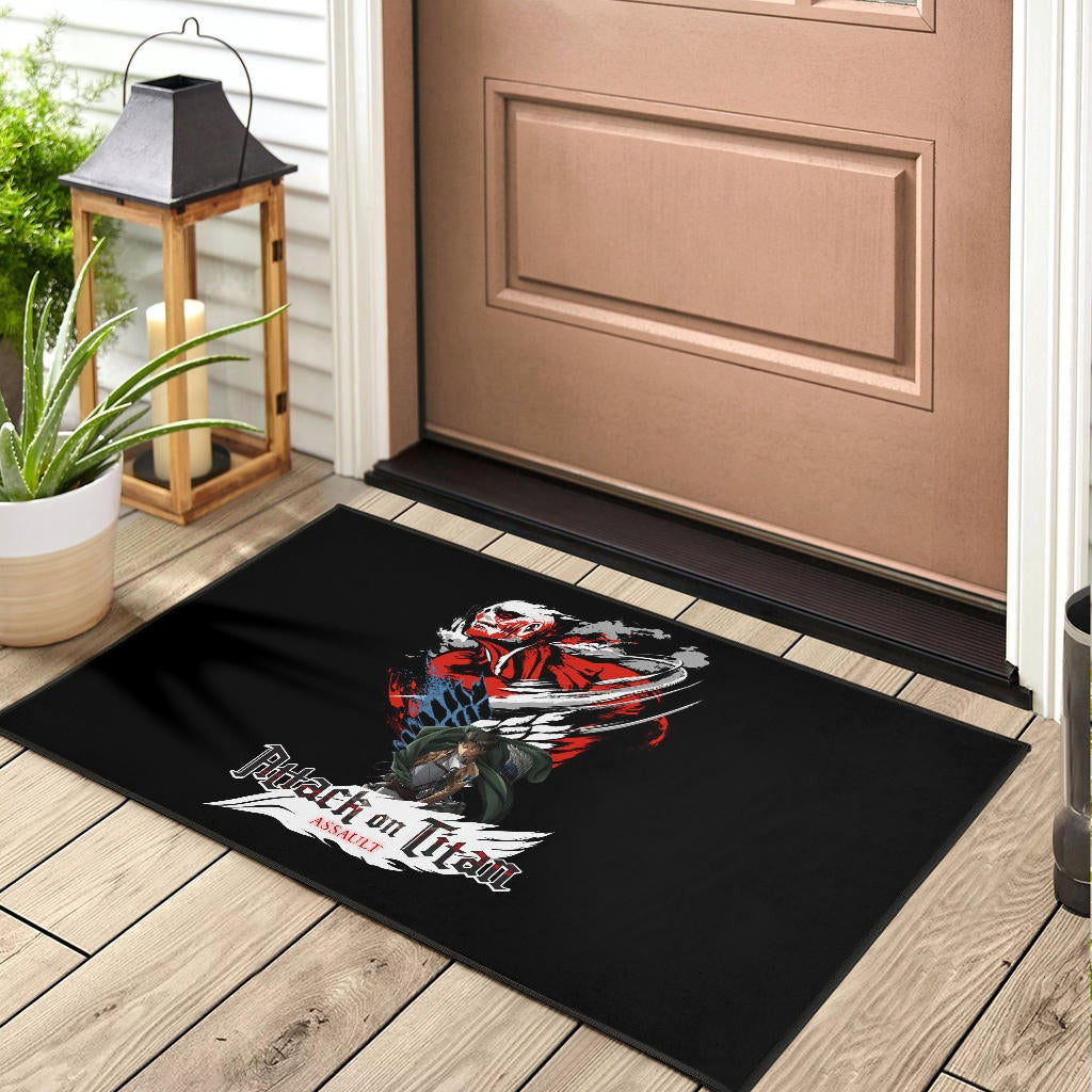 Attack On Titan Anime Door Mat - Levi And Colossal Titan Transform Door Mat Home Decor