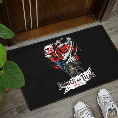 Attack On Titan Anime Door Mat - Levi And Colossal Titan Transform Door Mat Home Decor