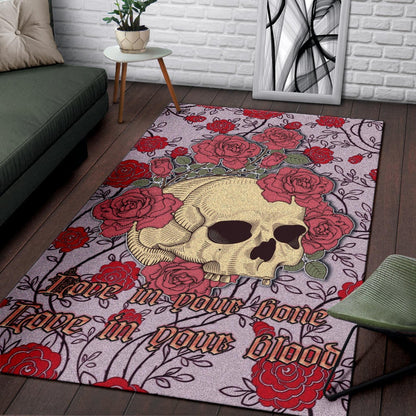 Valentine Area Rug - Skulls With Red Roses Flower Love In Bone And Blood Rugs Home Decor