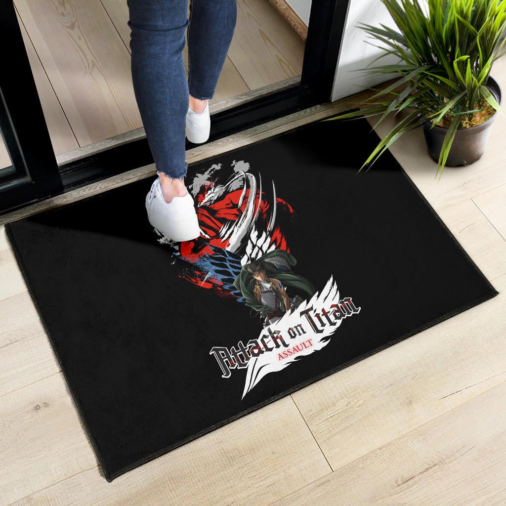Attack On Titan Anime Door Mat - Levi And Colossal Titan Transform Door Mat Home Decor