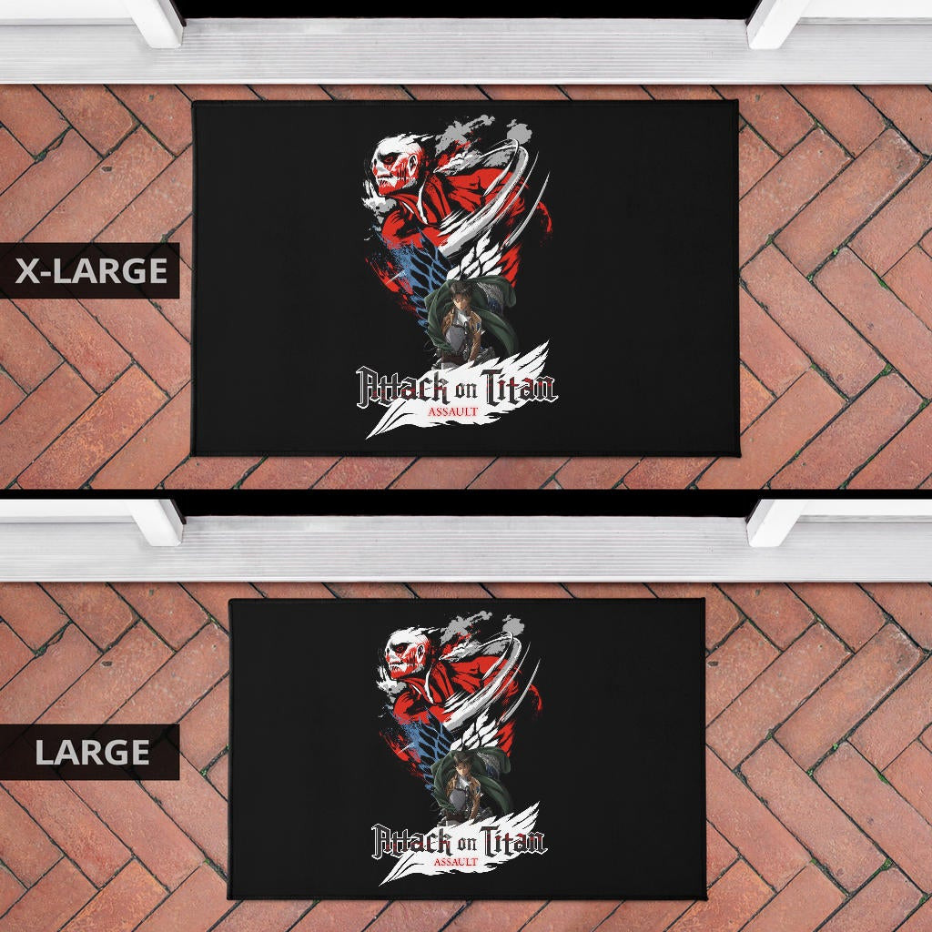 Attack On Titan Anime Door Mat - Levi And Colossal Titan Transform Door Mat Home Decor
