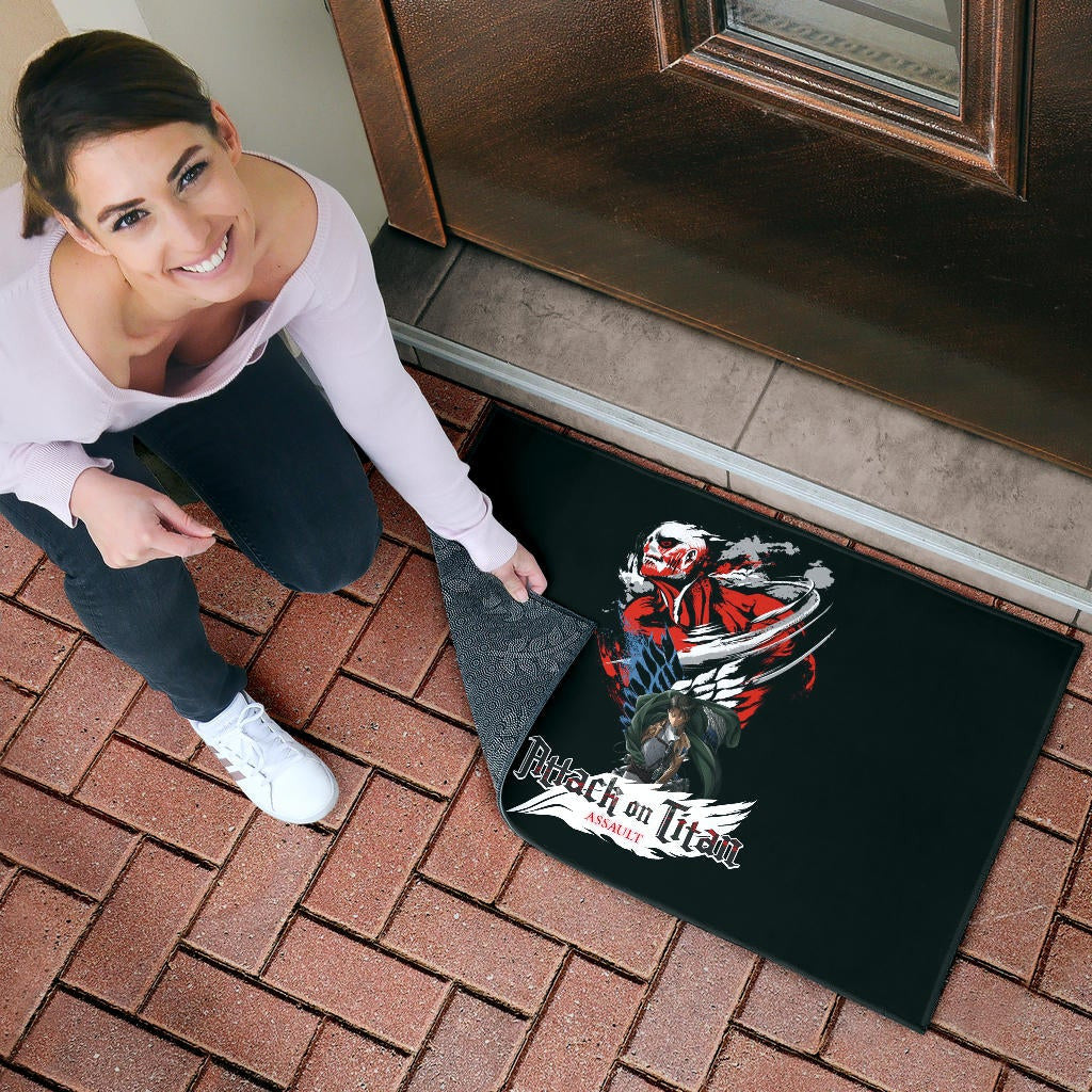Attack On Titan Anime Door Mat - Levi And Colossal Titan Transform Door Mat Home Decor