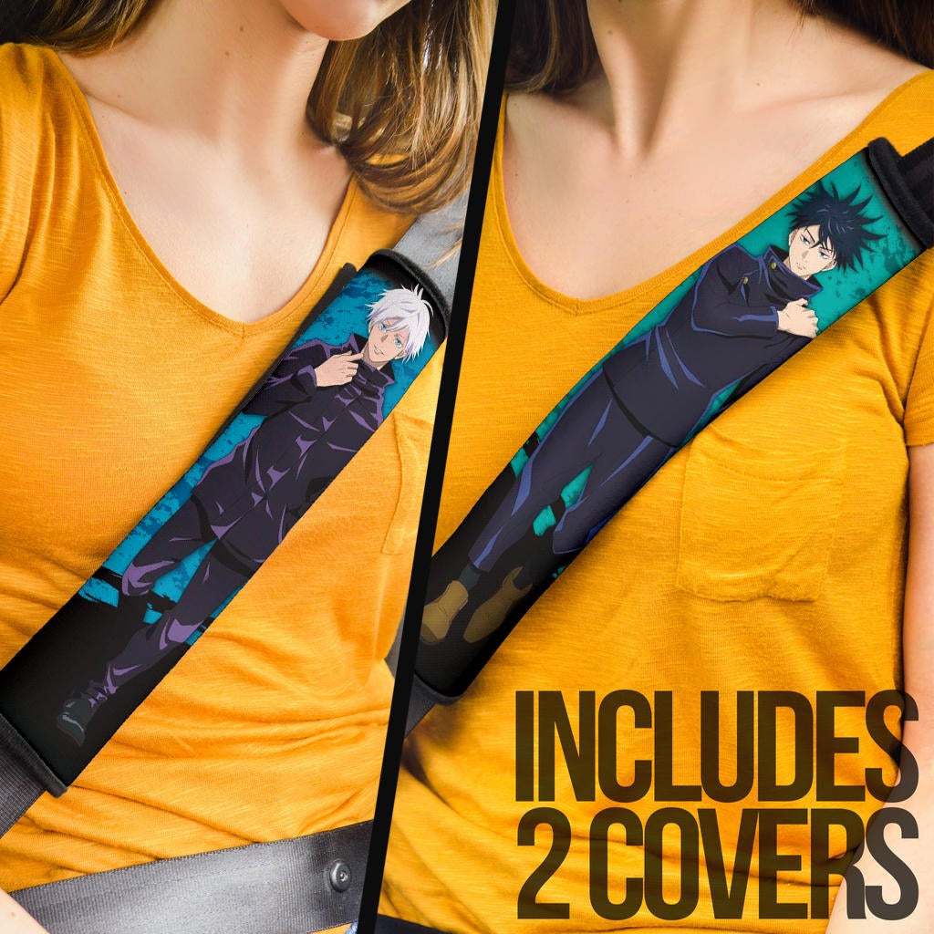 Jujutsu Kaisen Anime Seat Belt Covers - Cool Satoru And Megumi Runaway Walking Belt Covers