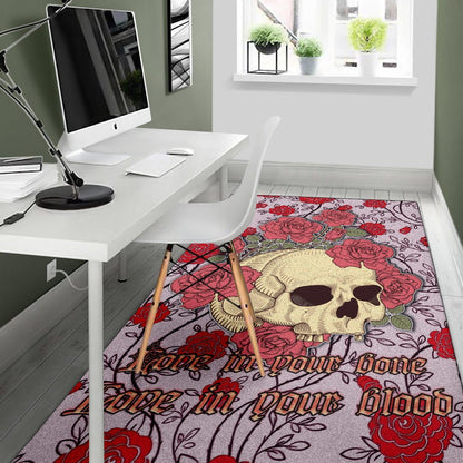Valentine Area Rug - Skulls With Red Roses Flower Love In Bone And Blood Rugs Home Decor