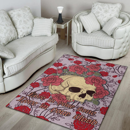 Valentine Area Rug - Skulls With Red Roses Flower Love In Bone And Blood Rugs Home Decor