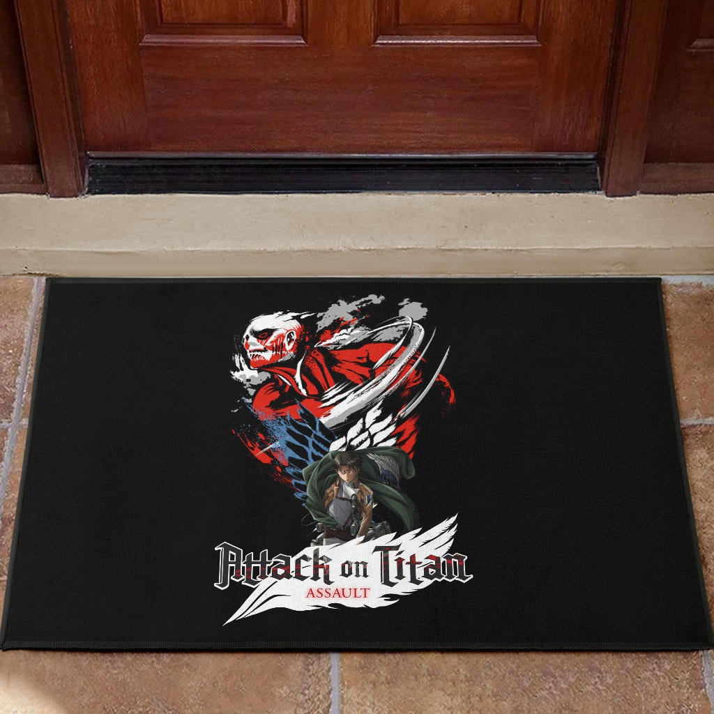 Attack On Titan Anime Door Mat - Levi And Colossal Titan Transform Door Mat Home Decor