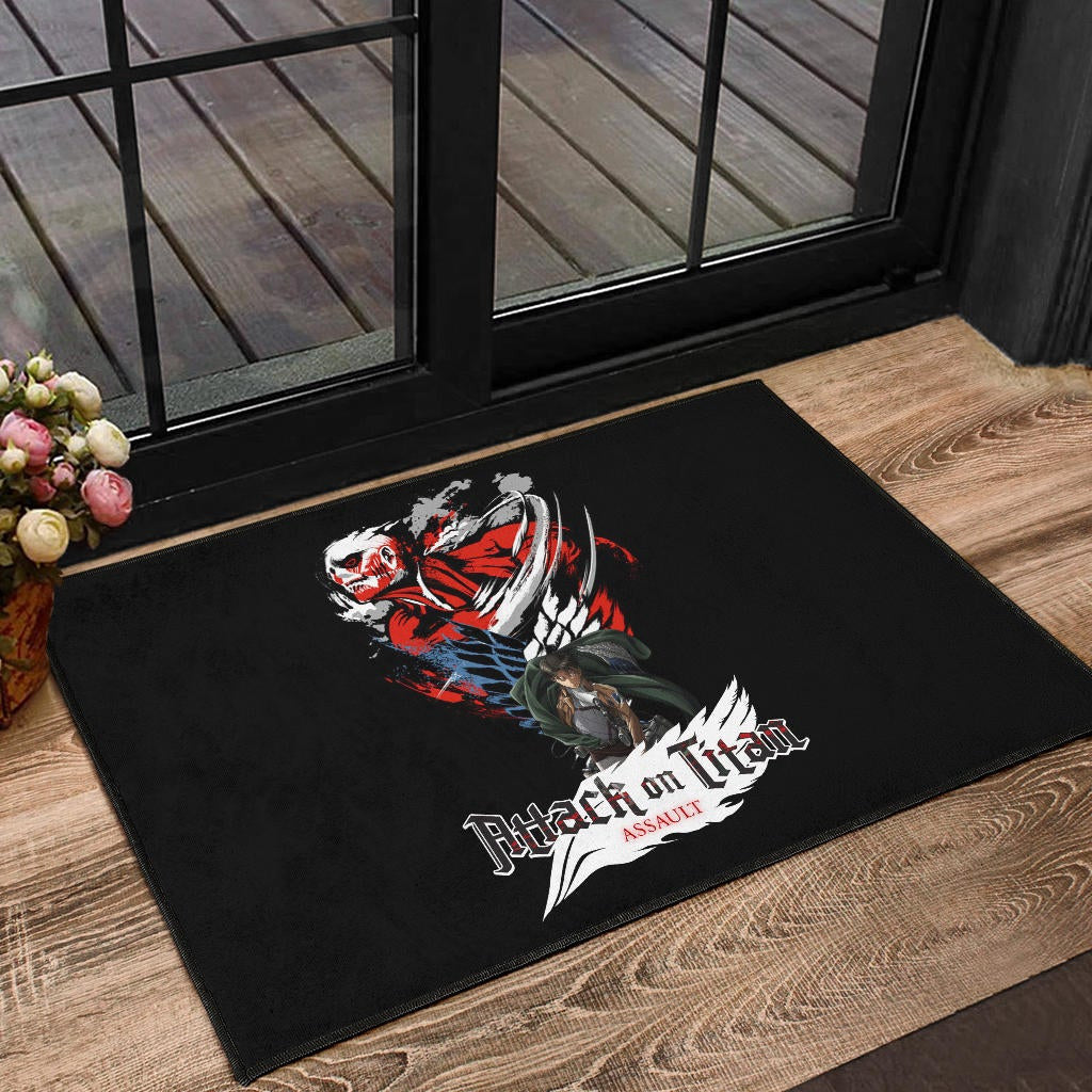 Attack On Titan Anime Door Mat - Levi And Colossal Titan Transform Door Mat Home Decor