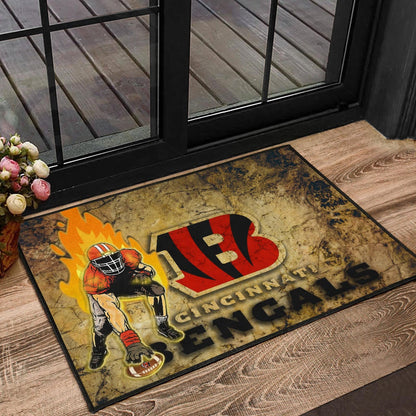 Cincinnati Bengals American Football Team Door Mat Bengals Ready For Flaming Battle Door Mat Home Decor