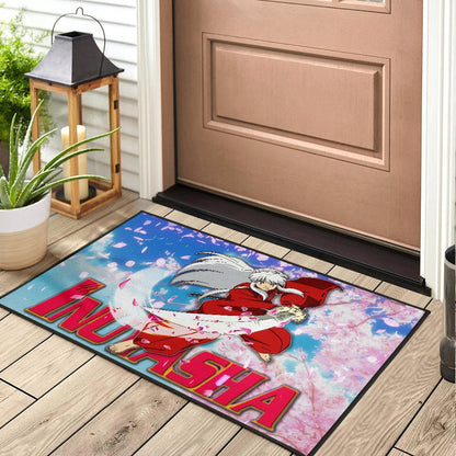 Inuyasha Anime Door Mat Inuyasha Using Sword Sakura Blossom Flower Flying Door Mat Home Decor