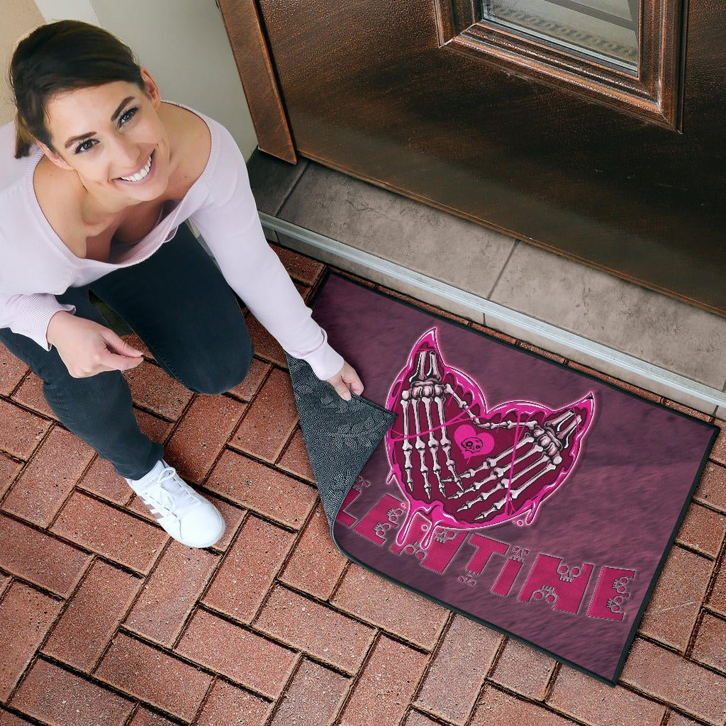 Valentine Door Mat Skeleton Hands In Melting Heart Valentine Pink Text Door Mat Home Decor NT121104