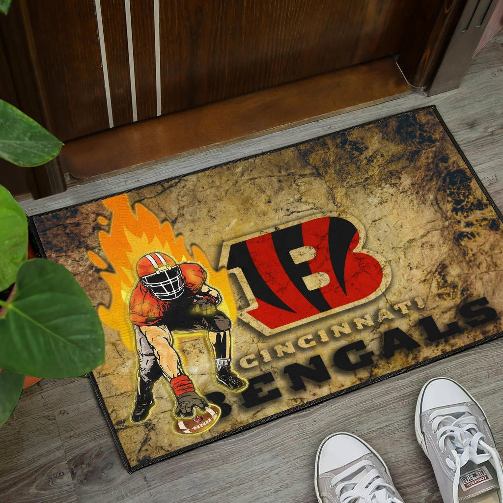 Cincinnati Bengals American Football Team Door Mat Bengals Ready For Flaming Battle Door Mat Home Decor