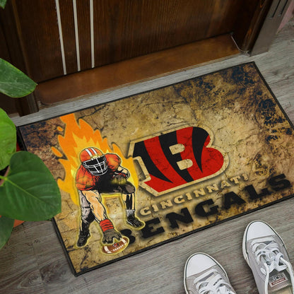 Cincinnati Bengals American Football Team Door Mat Bengals Ready For Flaming Battle Door Mat Home Decor