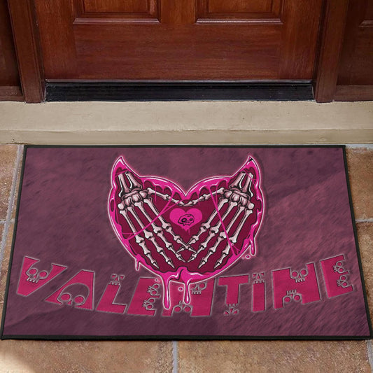 Valentine Door Mat Skeleton Hands In Melting Heart Valentine Pink Text Door Mat Home Decor NT121104