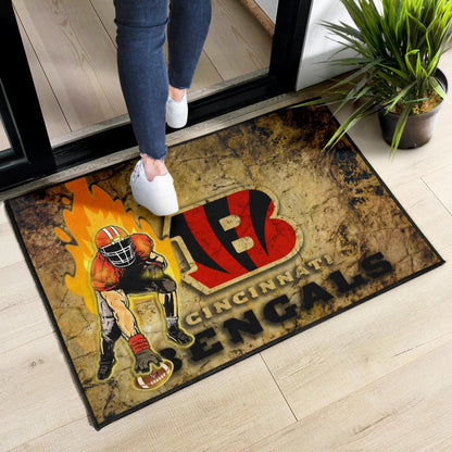 Cincinnati Bengals American Football Team Door Mat Bengals Ready For Flaming Battle Door Mat Home Decor