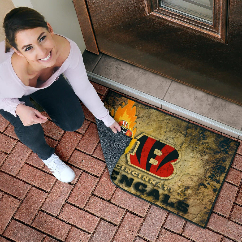 Cincinnati Bengals American Football Team Door Mat Bengals Ready For Flaming Battle Door Mat Home Decor