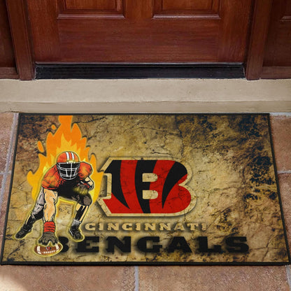 Cincinnati Bengals American Football Team Door Mat Bengals Ready For Flaming Battle Door Mat Home Decor