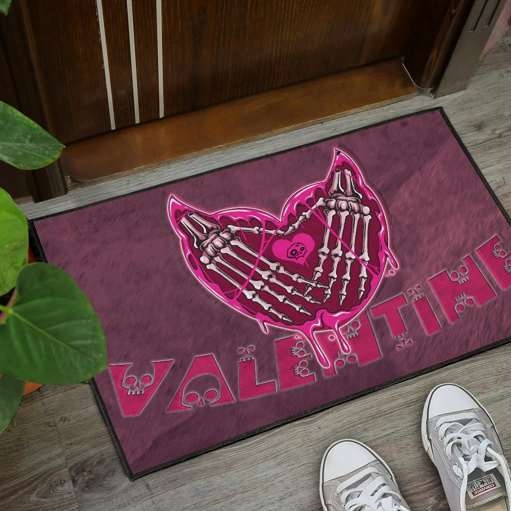 Valentine Door Mat Skeleton Hands In Melting Heart Valentine Pink Text Door Mat Home Decor NT121104