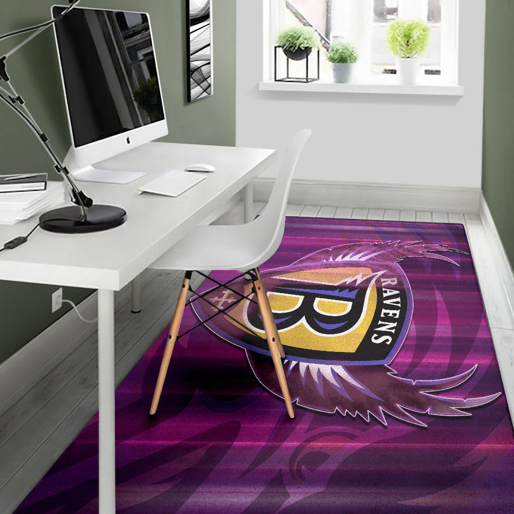 Baltimore Ravens American Football Team Area Rug Minimal Raven Head Underground B Wings Metal Purple Rugs Home Decor