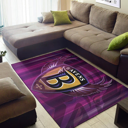 Baltimore Ravens American Football Team Area Rug Minimal Raven Head Underground B Wings Metal Purple Rugs Home Decor