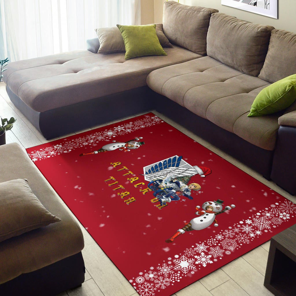 Attack On Titan Anime Area Rug - Merry Christmas AOT Armin Cosplay Snowman Red Rugs Home Decor