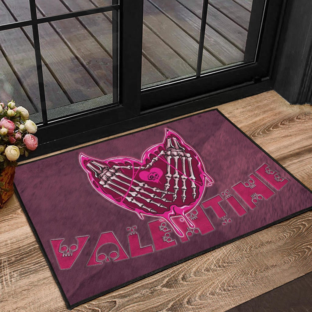 Valentine Door Mat Skeleton Hands In Melting Heart Valentine Pink Text Door Mat Home Decor NT121104