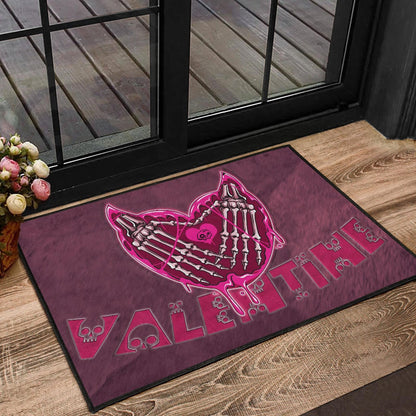 Valentine Door Mat Skeleton Hands In Melting Heart Valentine Pink Text Door Mat Home Decor NT121104