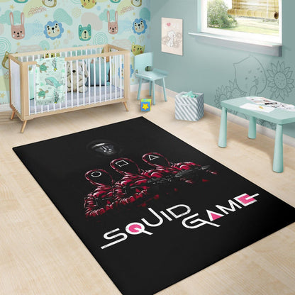 Squid Game Movie Area Rug - Squid Workers Round Square Triangle Face Black Metal Mask Boss Rugs Home Decor