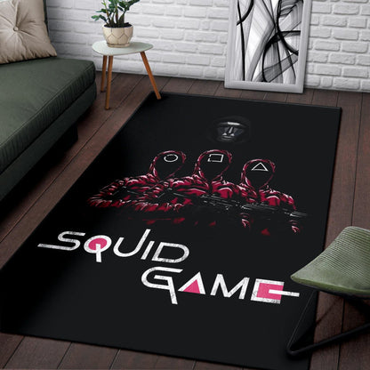 Squid Game Movie Area Rug - Squid Workers Round Square Triangle Face Black Metal Mask Boss Rugs Home Decor