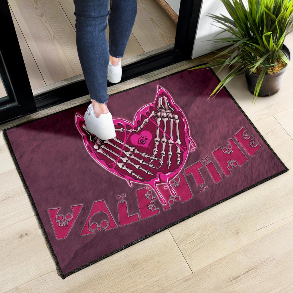Valentine Door Mat Skeleton Hands In Melting Heart Valentine Pink Text Door Mat Home Decor NT121104
