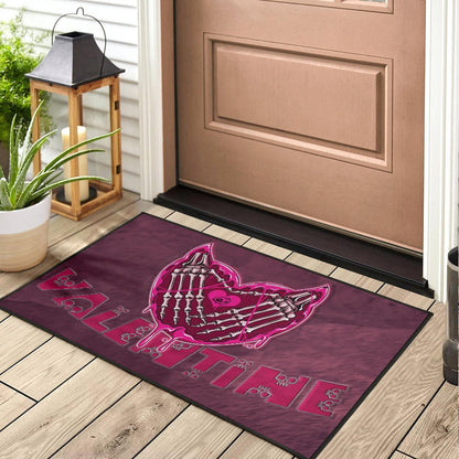 Valentine Door Mat Skeleton Hands In Melting Heart Valentine Pink Text Door Mat Home Decor NT121104