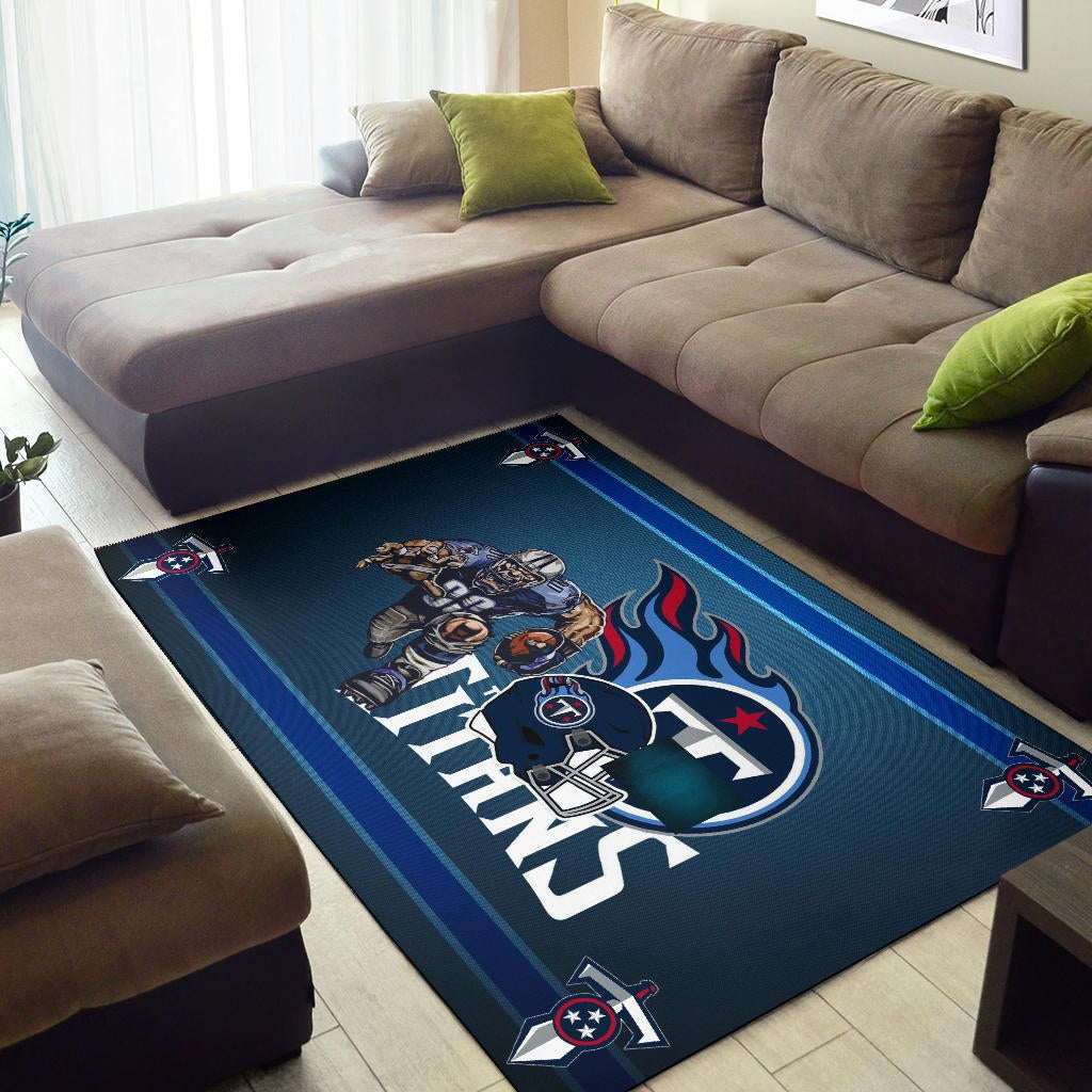 Tennessee Titans American Football Team Area Rug Muscle Player Grab Rugby And Running Flaming Ball Rugs Home Decor