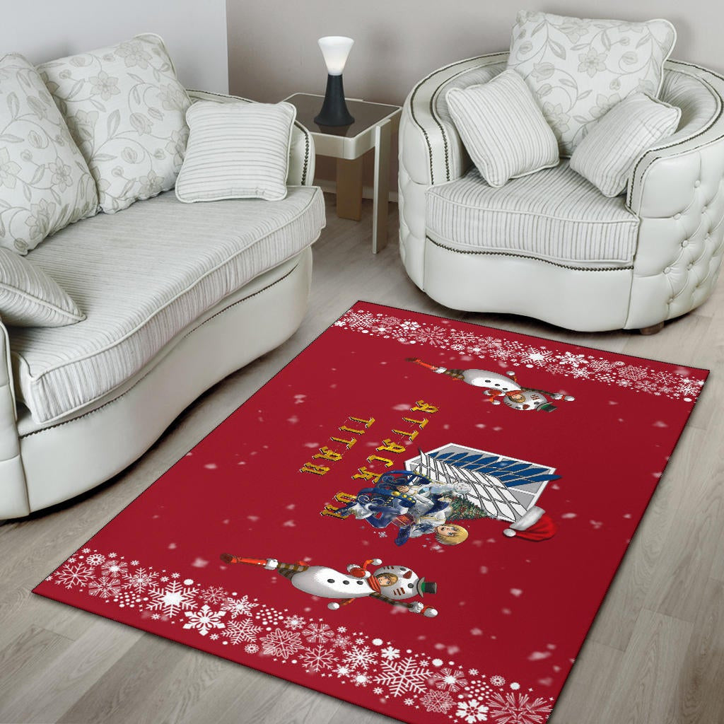 Attack On Titan Anime Area Rug - Merry Christmas AOT Armin Cosplay Snowman Red Rugs Home Decor