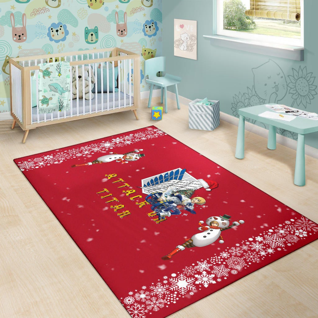 Attack On Titan Anime Area Rug - Merry Christmas AOT Armin Cosplay Snowman Red Rugs Home Decor