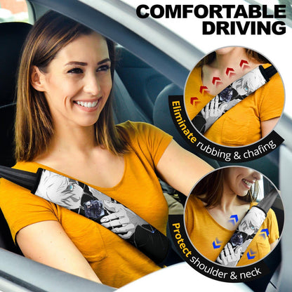 Jujutsu Kaisen Anime Seat Belt Covers - Cool Satoru Gojo Holding Eye Rubik Prison Realm Belt Covers