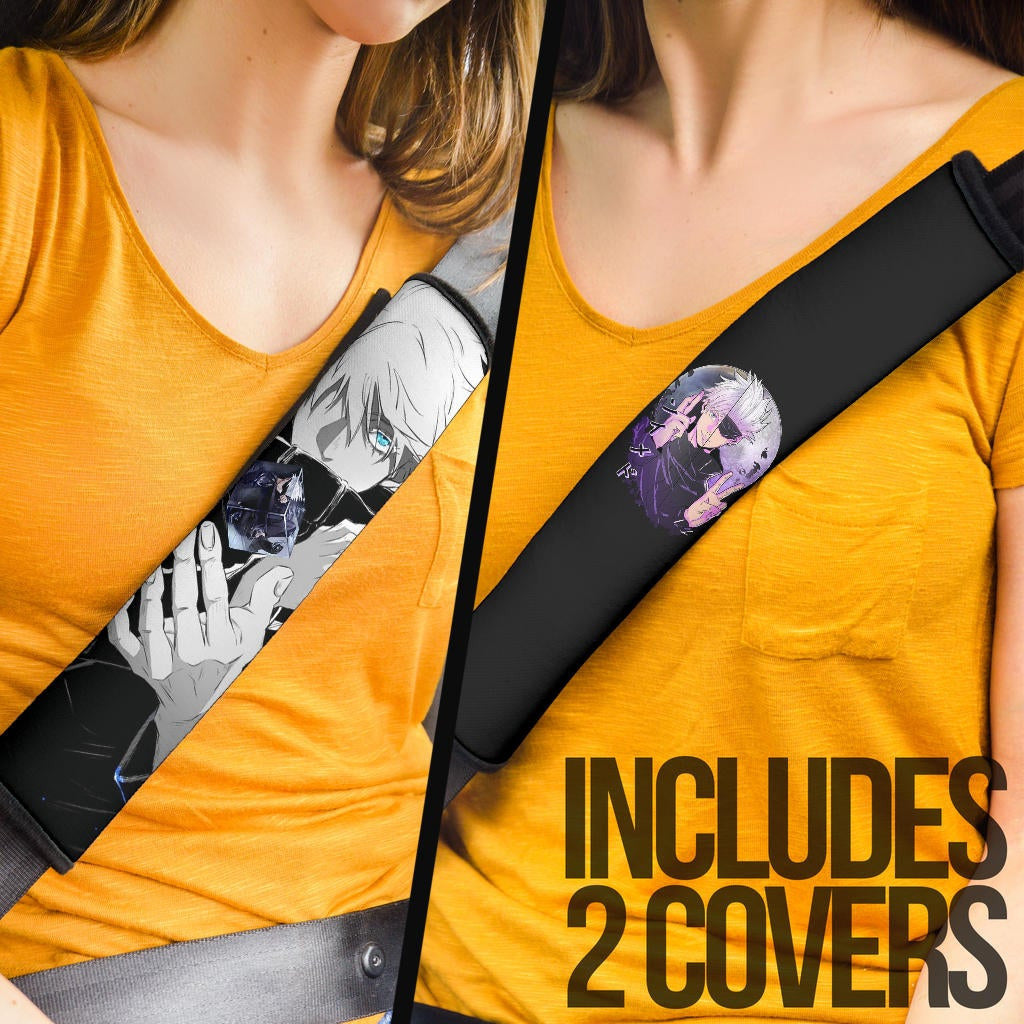 Jujutsu Kaisen Anime Seat Belt Covers - Cool Satoru Gojo Holding Eye Rubik Prison Realm Belt Covers