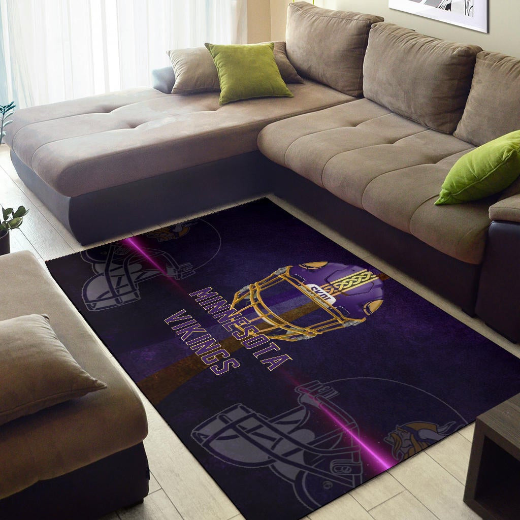 Minnesota Vikings American Football Team Area Rug Cool Purple Helmet Pink Neon Line Rugs Home Decor
