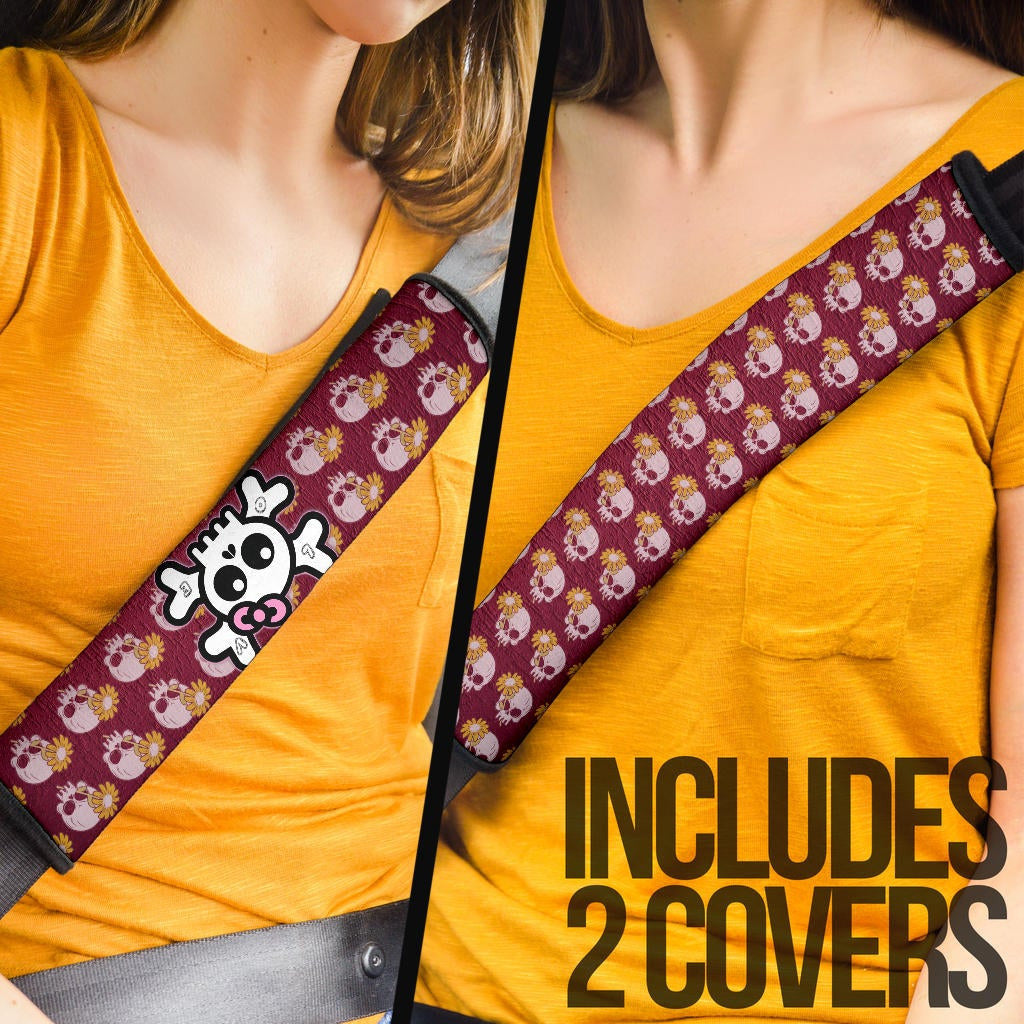 Skull Seat Belt Covers - Feminine Skull Sign With Sunflower Patterns Belt Covers