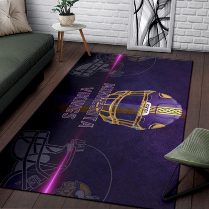 Minnesota Vikings American Football Team Area Rug Cool Purple Helmet Pink Neon Line Rugs Home Decor