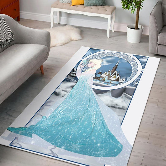 Disney Movies Rectangle Rug | Elsa Frozen Disney Princess Characters Living Room Cartoon Floor Carpet
