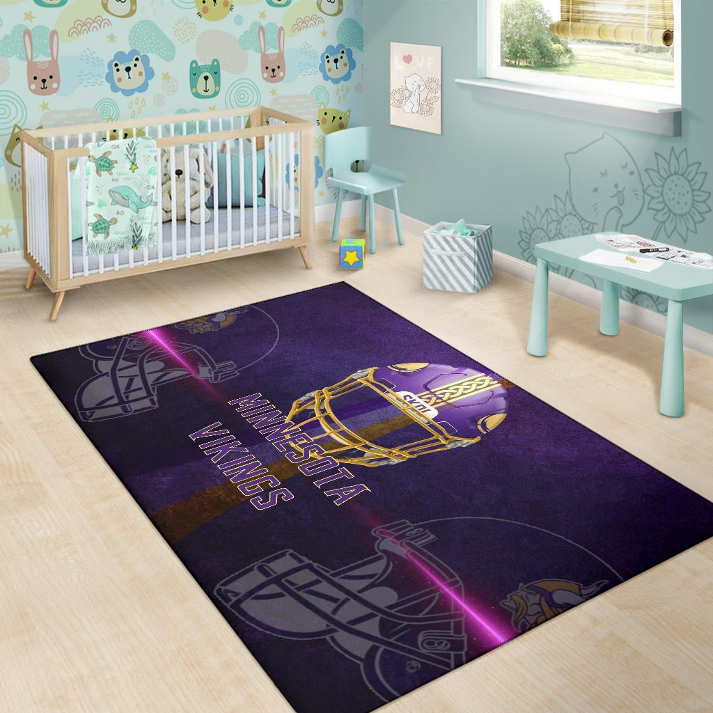 Minnesota Vikings American Football Team Area Rug Cool Purple Helmet Pink Neon Line Rugs Home Decor