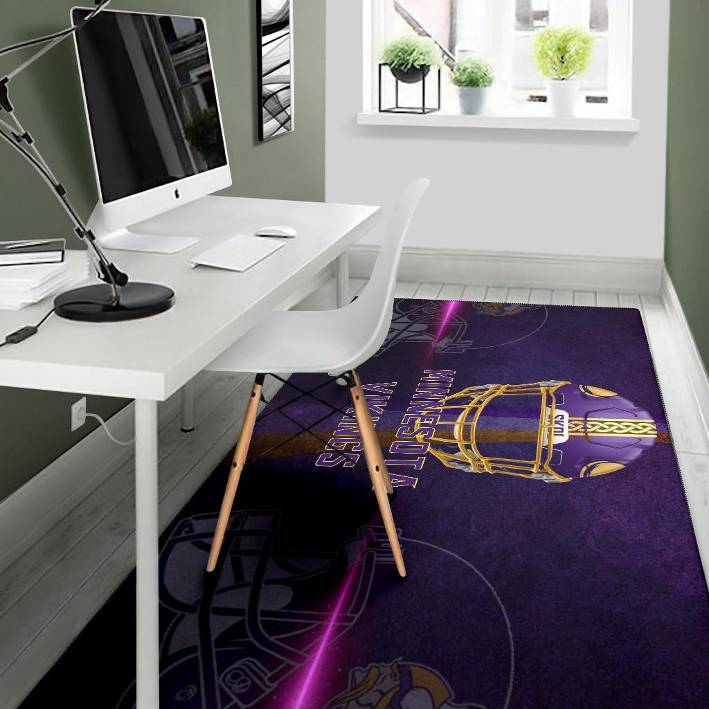 Minnesota Vikings American Football Team Area Rug Cool Purple Helmet Pink Neon Line Rugs Home Decor