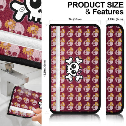 Skull Seat Belt Covers - Feminine Skull Sign With Sunflower Patterns Belt Covers