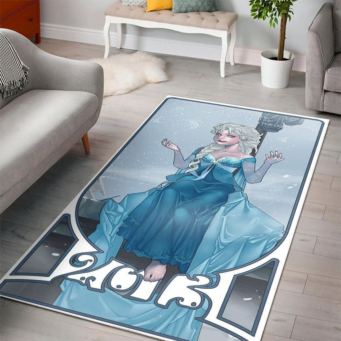 Disney Movies Rectangle Rug | Elsa Frozen Disney Princess Characters Living Room Cartoon Floor Carpet