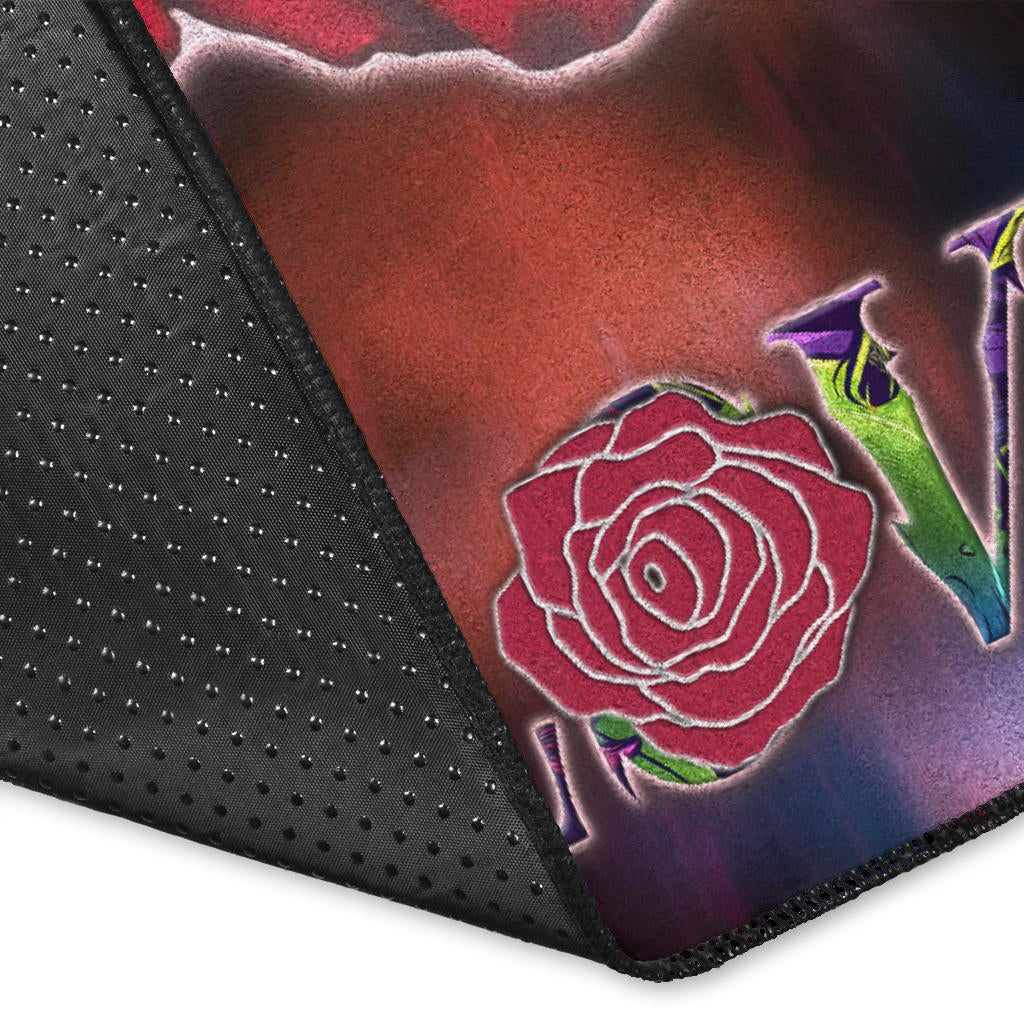 Valentine Area Rug - Red Rose Tattooed Skull Deep Love Rugs Home Decor