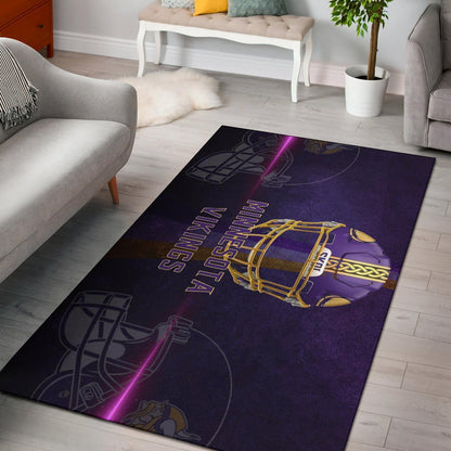 Minnesota Vikings American Football Team Area Rug Cool Purple Helmet Pink Neon Line Rugs Home Decor