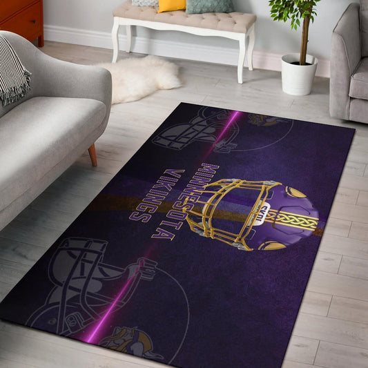 Minnesota Vikings American Football Team Area Rug Cool Purple Helmet Pink Neon Line Rugs Home Decor