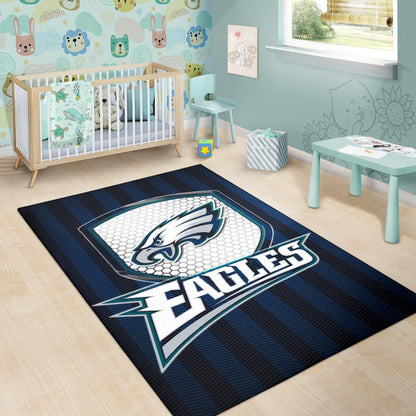 Philadelphia Eagles American Football Team Area Rug Eagle Head On The Shield Black And Blue Lines Rugs Home Decor